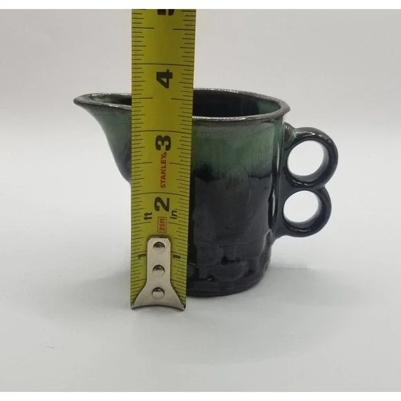 Vintage Japan Dark Brown Green Drip Glaze Trigger Handle Pottery Creamer Pitcher - Picture 8 of 9